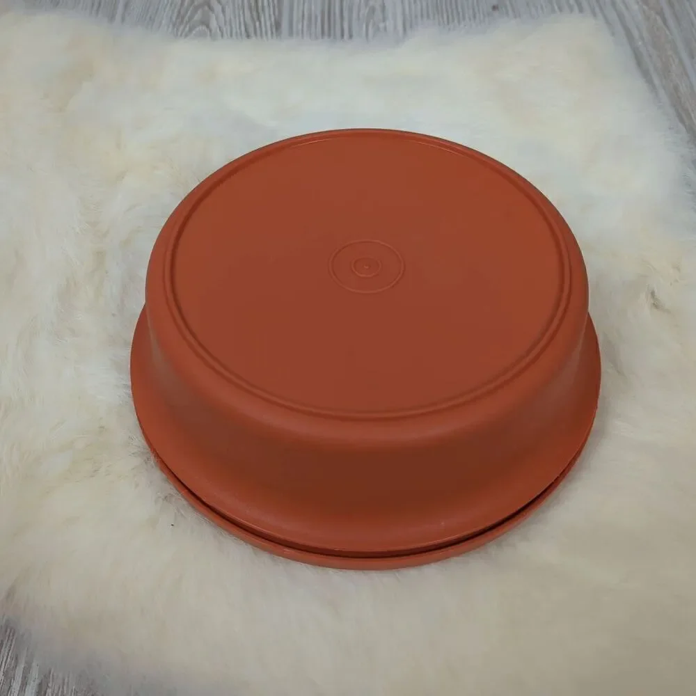 Vintage Tupperware Serve and Seal Bowl and Plate Lid Dark Orange